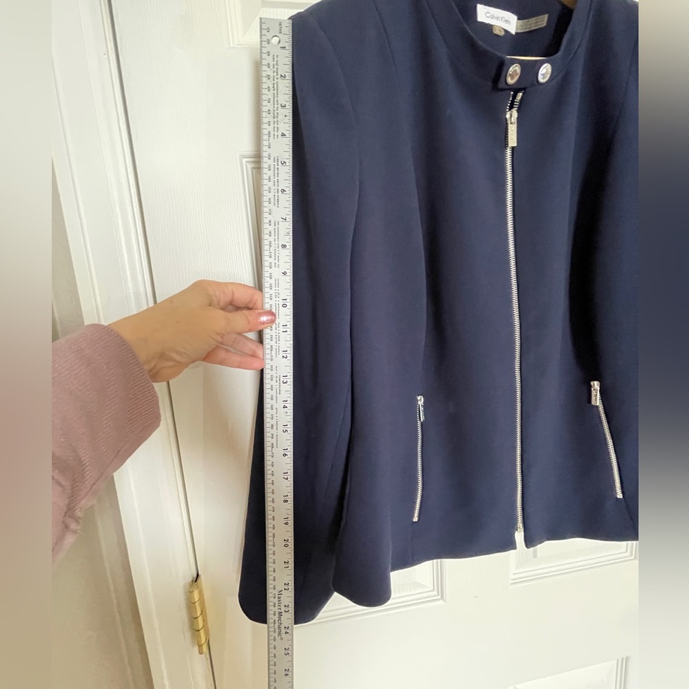 Calvin Klein Navy Blue Zip-Front Jacket w/ Silver Hardware | Size 18W - Picture 5 of 12